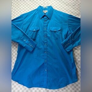 Vintage Sheplers Western Shirt Men's XL 18-37 Blue Cowboy Long Sleeve Pearl Snap